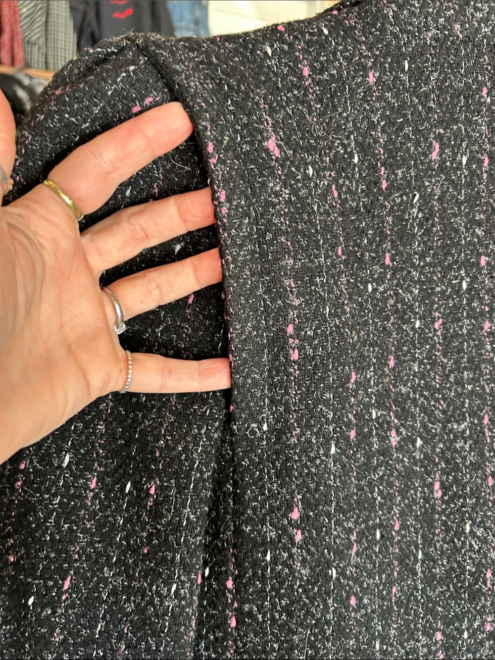 Vintage New York Girl Black/Pink Tweed Double-Breasted Women's Coat - Picture 9 of 14